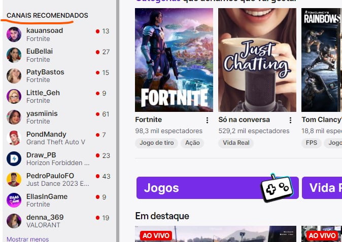 Lives Recomendadas Streamers da Twitch - Anunciando Agora