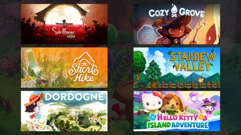 Coleção de jogos cozy com estética relaxante e cores suaves