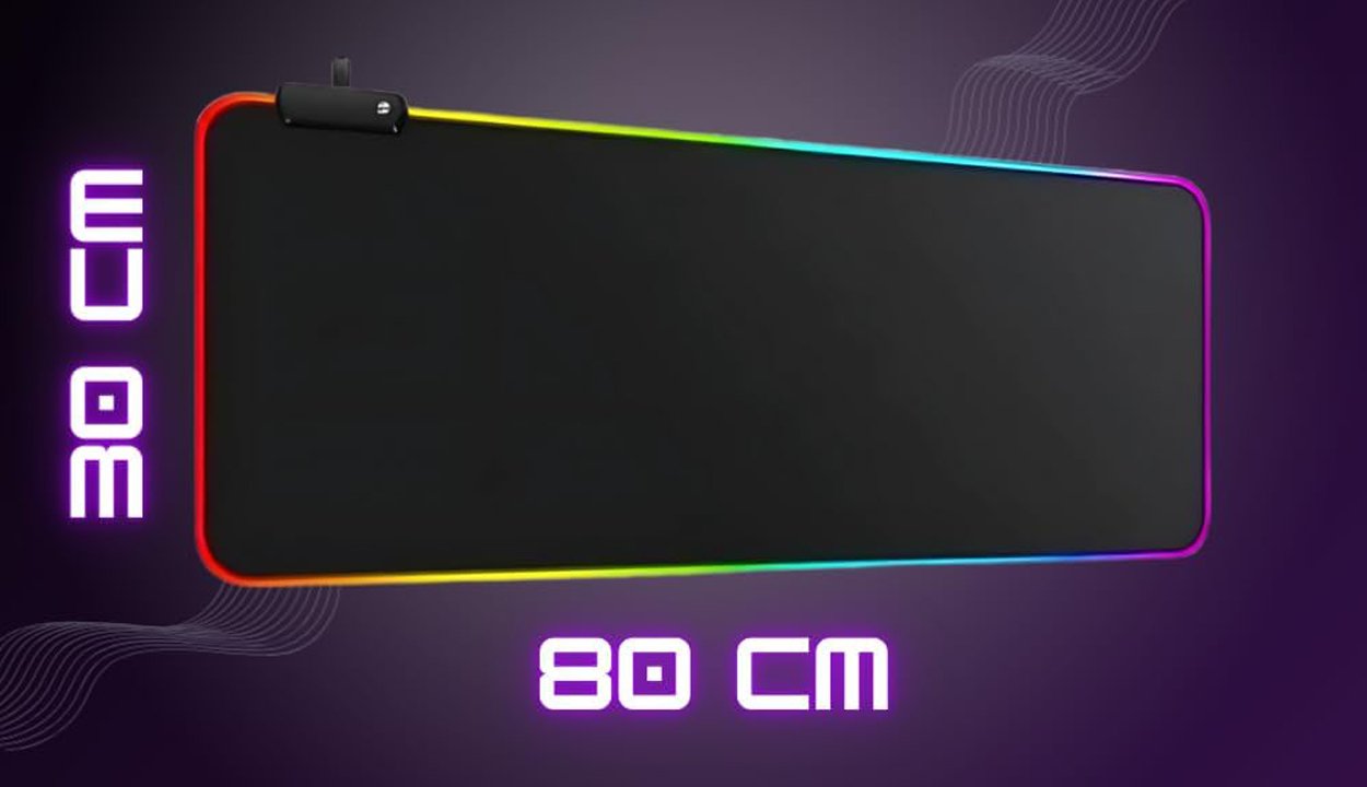 Mouse Pad Gamer RGB Led 80x30 Grande Speed Antiderrapante Base Emborrachada Borda Costurada Ideal para Jogos e Escritório