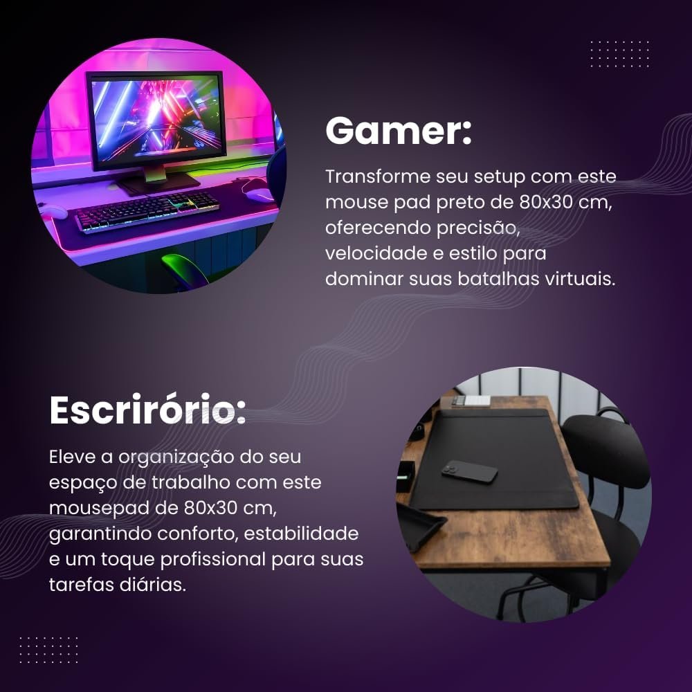 Mouse Pad Gamer RGB Led 80x30 Grande Speed Antiderrapante Base Emborrachada para gamer e escritório