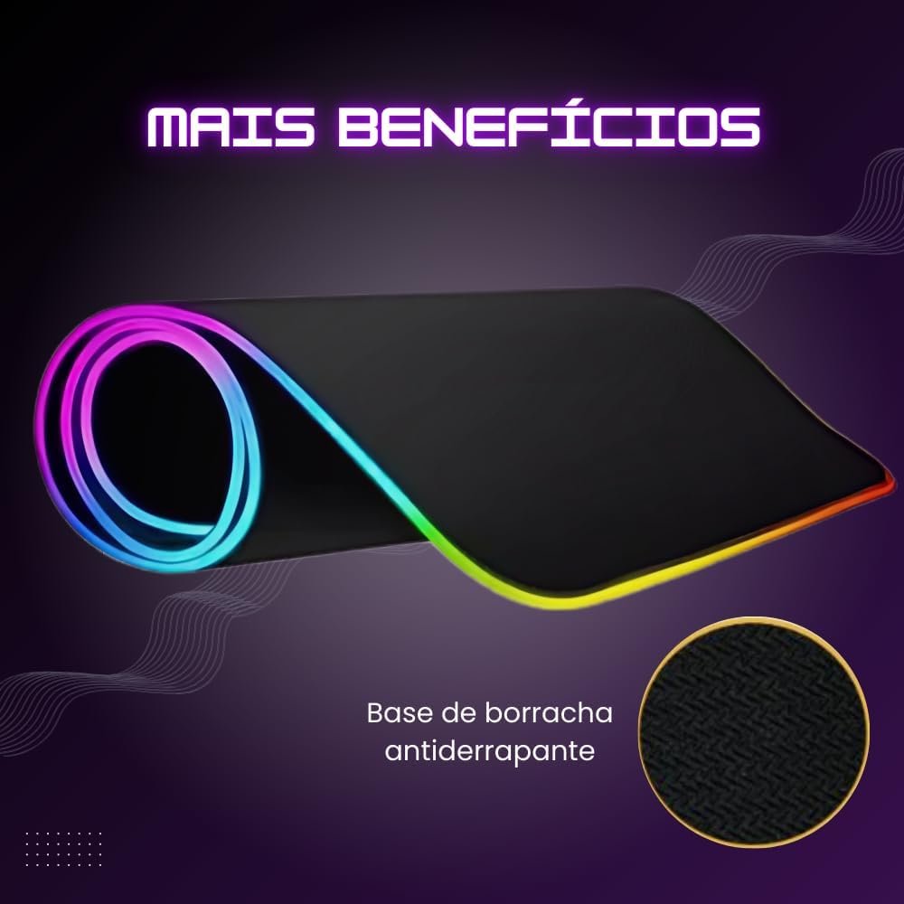 Mouse Pad Gamer RGB Led 80x30 Grande Speed Antiderrapante Base Emborrachada