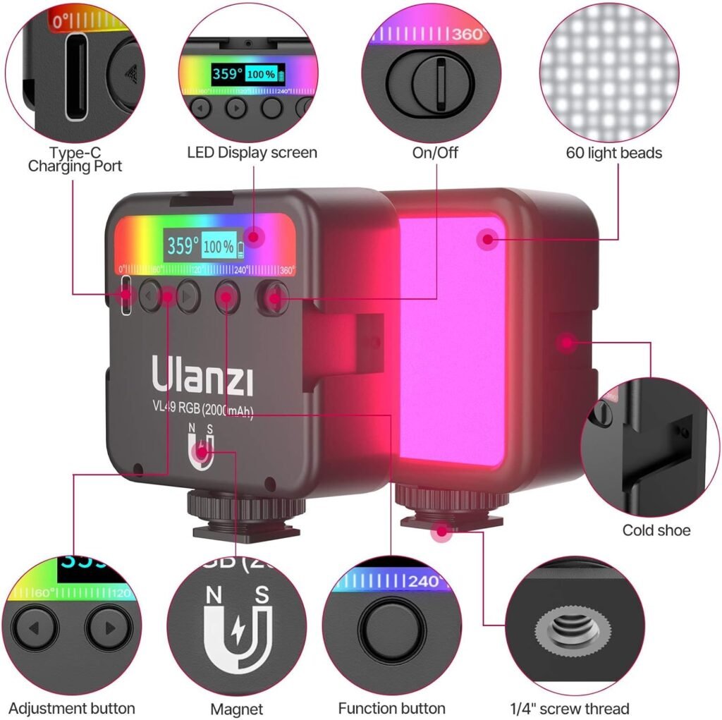 PARA GRAVAR ULANZI VL49 Iluminação LED 360° Full Color Portátil