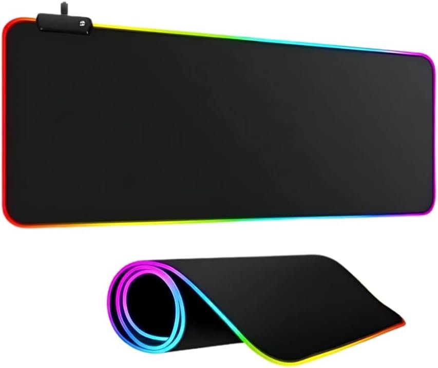 produto Mouse Pad Gamer RGB Led 80x30 Grande Speed Antiderrapante Base Emborrachada Borda Costurada Ideal para Jogos e Escritório