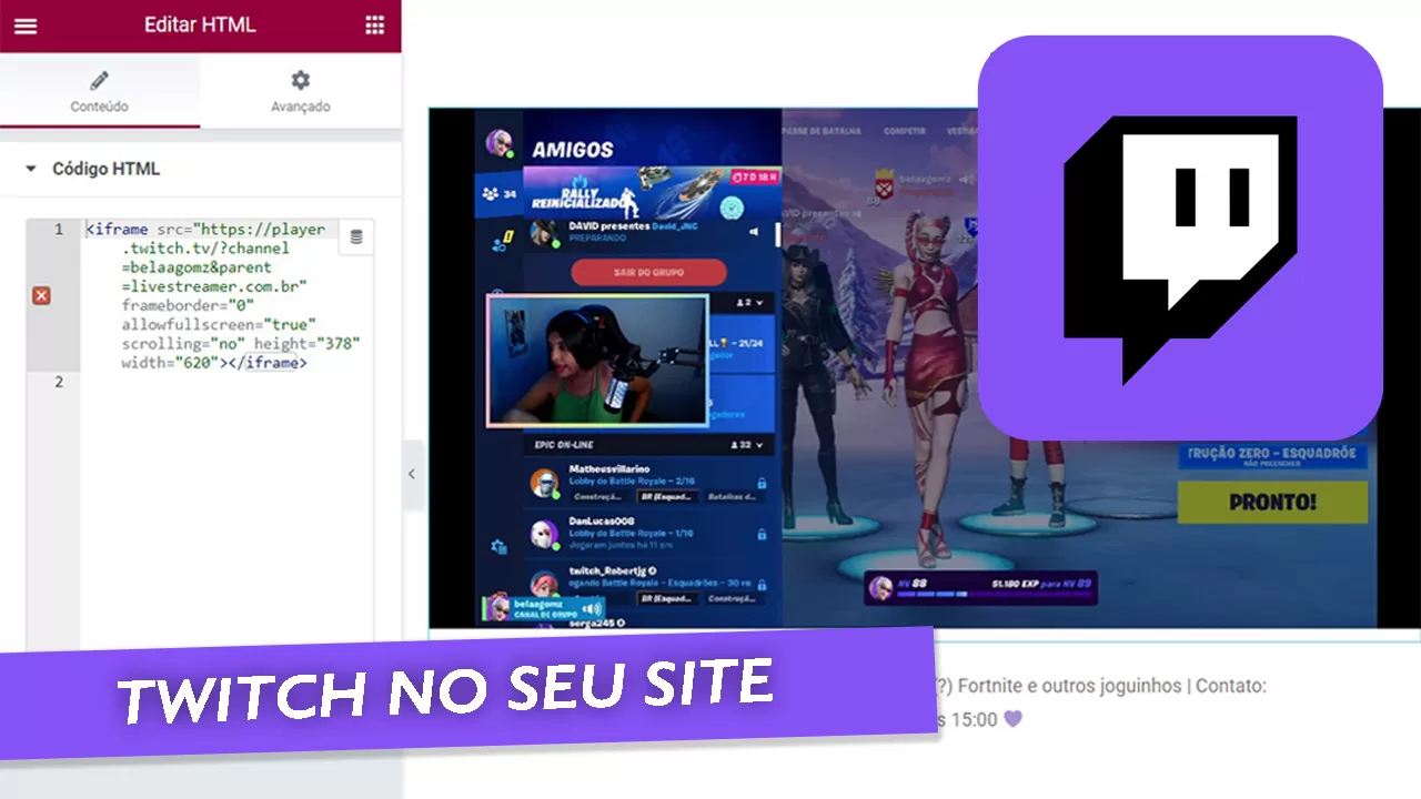 Transmitir em seu SITE a LIVE da TWITCH, incorporando a Twitch no site